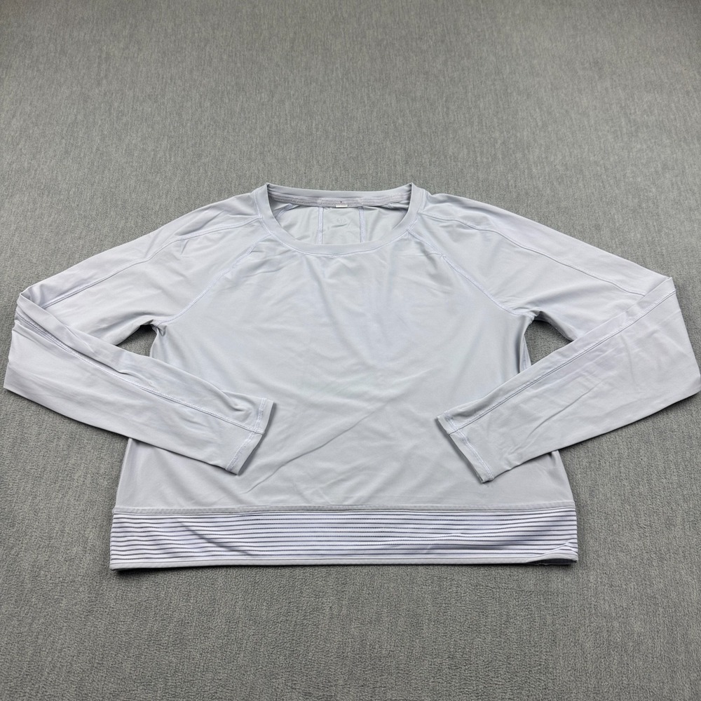 Lululemon Top Womens 8 Serene Purple Stripe In Stride Long Sleeve Yoga Workout